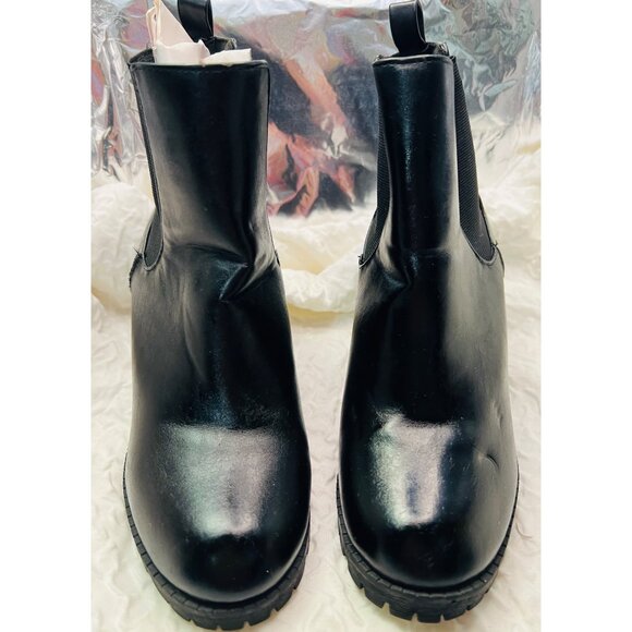 8.5M Black Leather Chunky Heel Chelsea Boots For Women - Picture 3 of 3